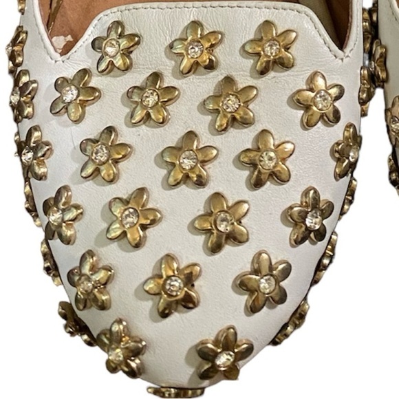 Jeffery Campbell Lbiza White Leather Slip On Daisy Gold & Stone Studded Flats - Picture 2 of 13